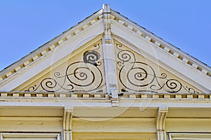 Old wooden house facade peak