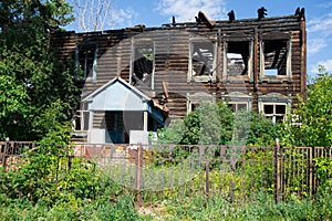 Old wooden house after a fire