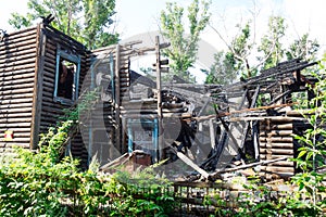 Old wooden house after a fire