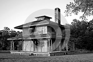 Old wooden house Murfreesboro, Arkansas shot in grayscale