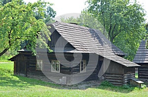 Old wooden house in open-air museum from the 19th century