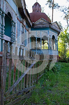 Old wooden house. Retro architecture. Facade. Village vintage.