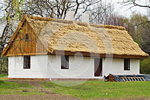 Old wooden house with straw roof