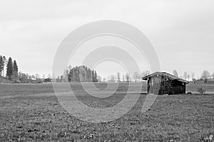 Old wooden house in wide field