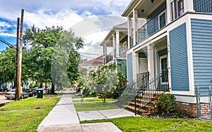 Old wooden houses in colonial style. Streets of New Orleans after a warm summer rain