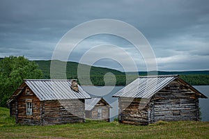 A old wooden houses  in Utsjoki, Lappland,Finland