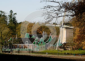 Old wooden houses and a mill