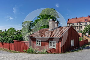 Old wooden houses in Stockholm. Sodermalm district. Sweden.