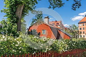 Old wooden houses in Stockholm. Sodermalm district. Sweden