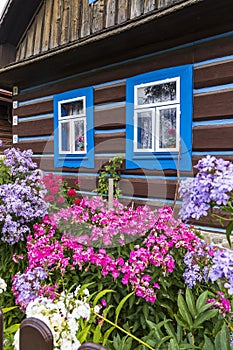 Old wooden houses in village Osturna, Spiska magura region, Slovakia