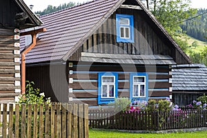 Old wooden houses in village Osturna, Spiska magura region, Slovakia