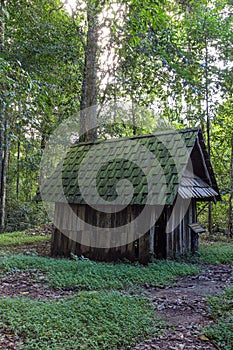 Old wooden hut in the forest,Phu Hin Rong Kla, Thailand