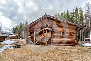 Old wooden hut in the woods.