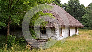 Old wooden hut from XIX century located in open air museum in Sucha in Poland.