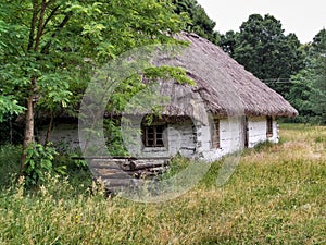 Old wooden hut from XIX century located in open air museum in Sucha in Poland.