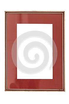 Old wooden Image frame decorated with gold on a white background.