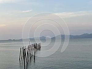 Old wooden jetty pier at Fisherman`s Village, Bophut, Koh Samui, Thailand