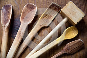 Old wooden ladles