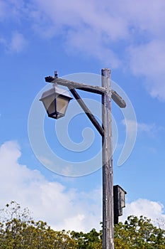 Old Wooden Lightpole and Fixture