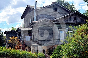 An old wooden living house, town of Maloyaroslavets, Russia