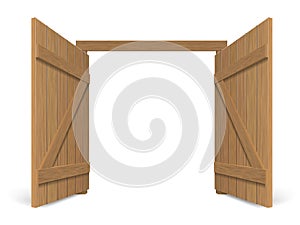 Old wooden massive opened gate