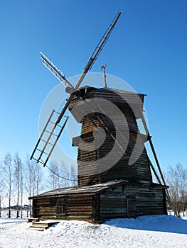 An old wooden mill in Suzdal. Russia.