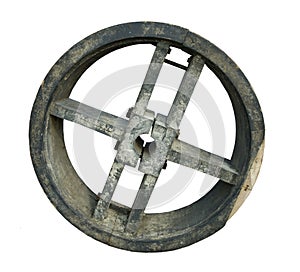 Old wooden mold for belt drive wheel