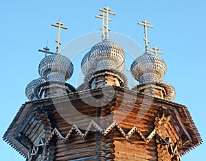 Old wooden monastery on Kizhi island. Russia, Karelia. Winter