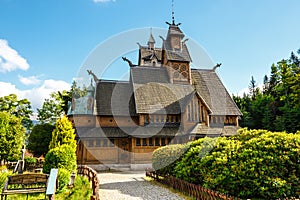 Old wooden norwegian temple Wang in Karpacz