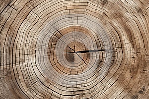 Old wooden oak tree cut surface. Generative AI