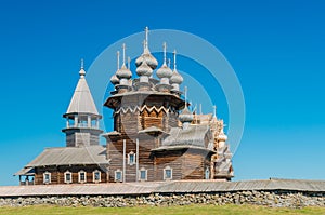 The old wooden Orthodox Church of the Intercession of the Holy Virgin on the island of Kizhi, Karelia, Russia. The church was