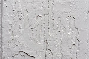 Old wooden painted light gray rustic background with peeling paint. Painted chipped and texture of the wooden surface