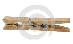 Old wooden peg on white