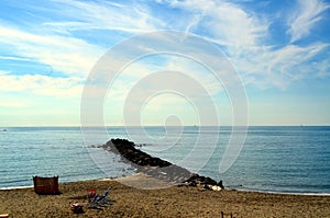 Old Wooden Pier. Calm sea with clear blue water