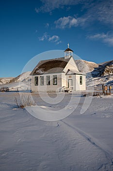 Old wooden pioneer church in the ghost town of Dorothy