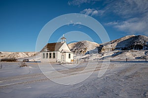 Old wooden pioneer church in the ghost town of Dorothy