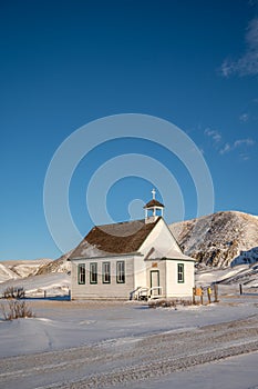 Old wooden pioneer church in the ghost town of Dorothy