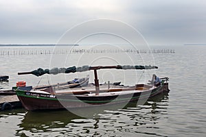 Old wooden pleasure boat. Lake and Albufera Natural Park El Parque Natural de la Albufera de