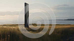 Chromatic Sculptural Slabs: Metal Pole In A Grassy Field photo
