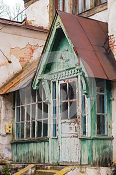 The old wooden porch of an abandoned gardener`s house. Koenig Pa