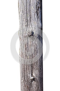 Old wooden post isolated on white