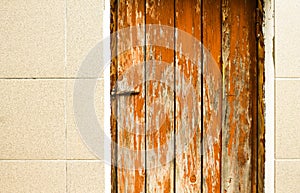 Old wooden red door in the wall