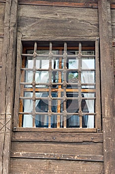 Old Wooden Reshotka on the window of the house in Koprivshtitsa, Bulgaria