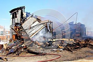 Old wooden residential house after a fire