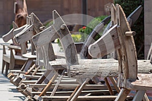 The old wooden rocking horse chair