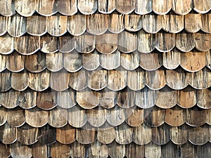 Old wooden roof vintage tiles background detail and close up
