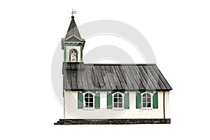 Old wooden scandinavian church on white