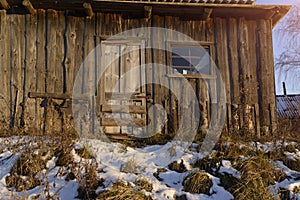 Old wooden shed with padlock