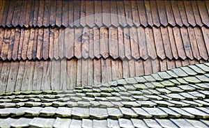 Old wooden shingle roof