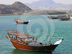 Old wooden ship in the harbor of Sur, Sultanate of Oman